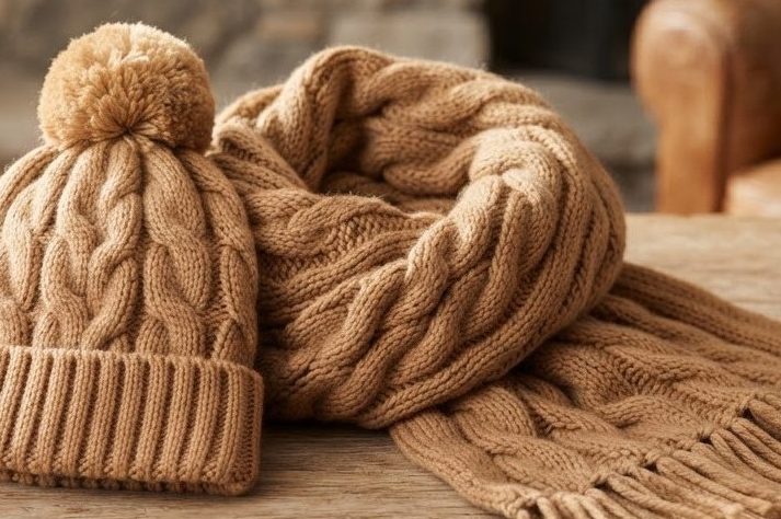 Knitted Wool Cap & Muffler Set — detail view