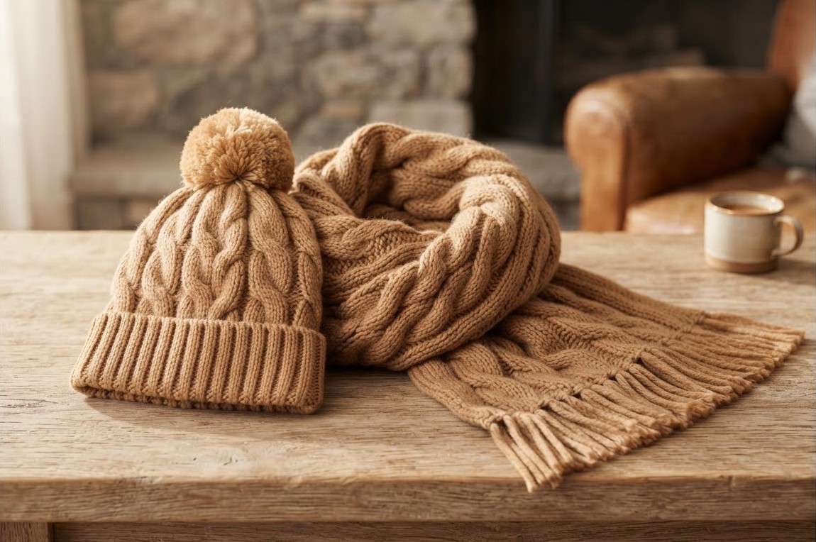 Knitted Wool Cap & Muffler Set — Two-Piece Set