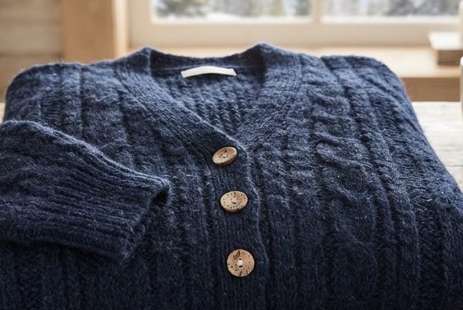 Hand-Knitted Winter Cardigan — detail view